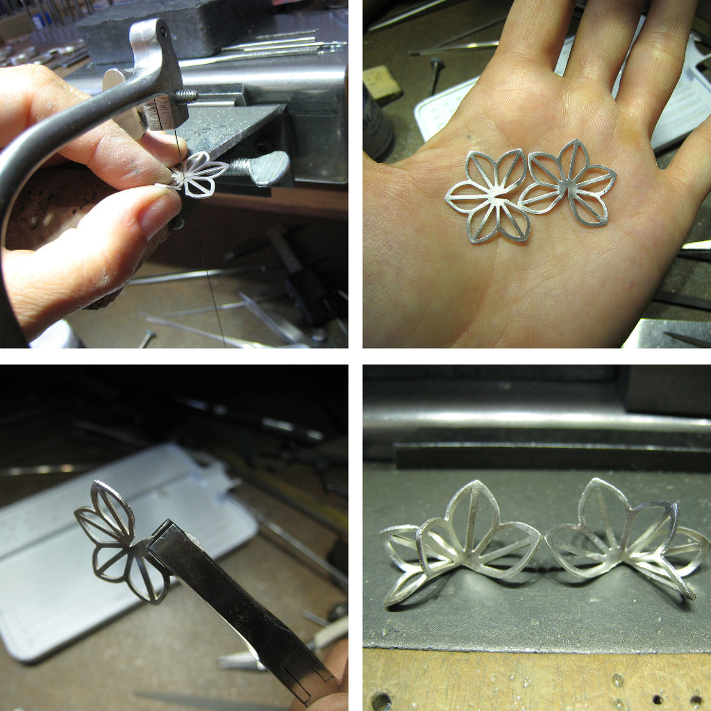 cutting and folding origami shapes for Origami Lotus Earrings with opals