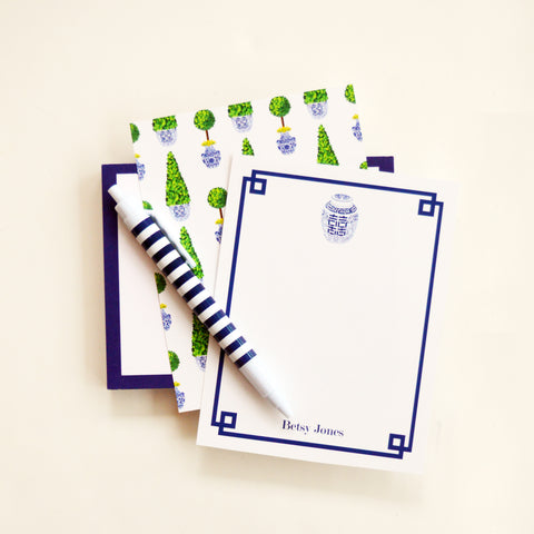 Double Happiness Jar and Topiary Tree Flat Personalized Notecards