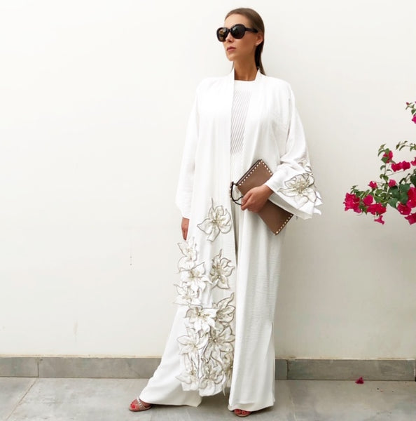 white and gold abaya
