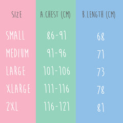 Squiffy Print sizing guide for t-shirts
