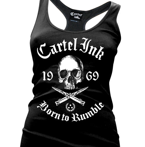 Born To Rumble Womens Racer Back Tank Top Cartel Ink 