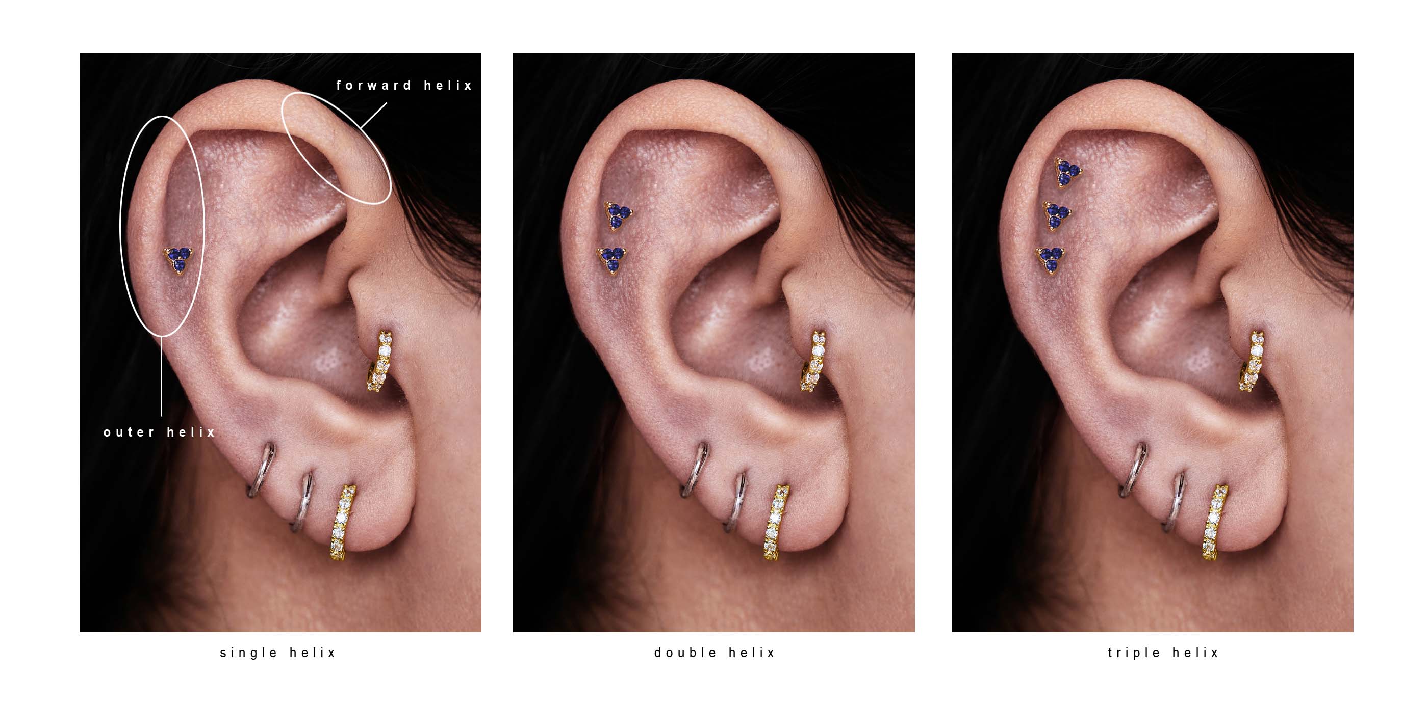 Helix Piercing - single, double and triple stack