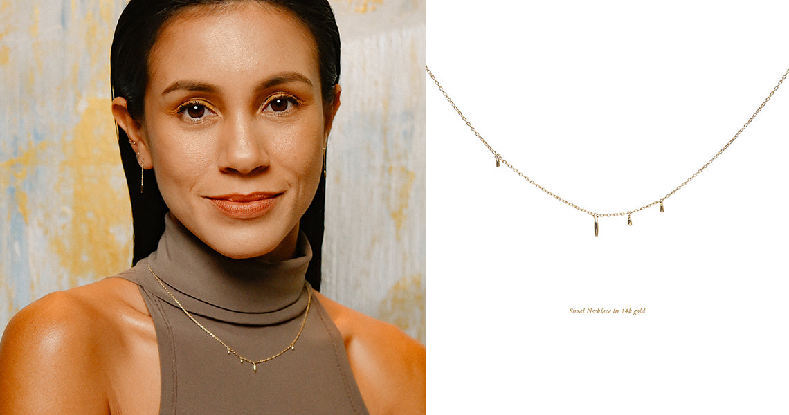 minimalist fine jewelry. ebb and flow 14k gold necklace