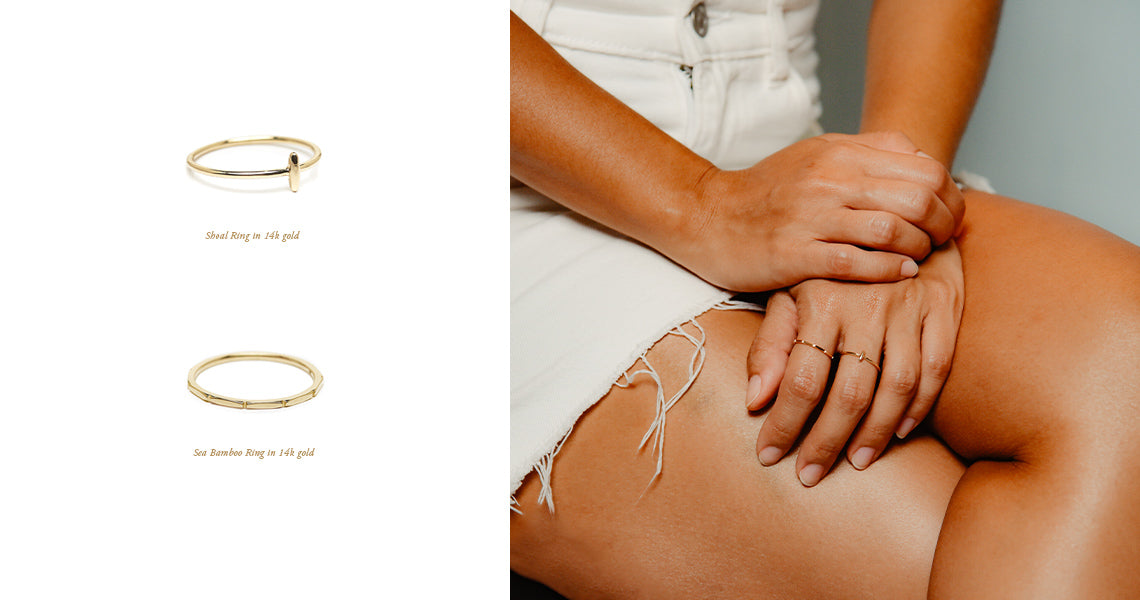 minimalist fine jewelry. ebb and flow 14k gold stacking rings