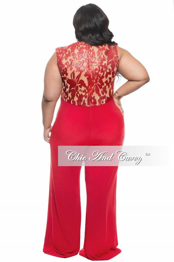 New Plus Size Jumpsuit With Sequin Detailed Top In Red Chic And Curvy