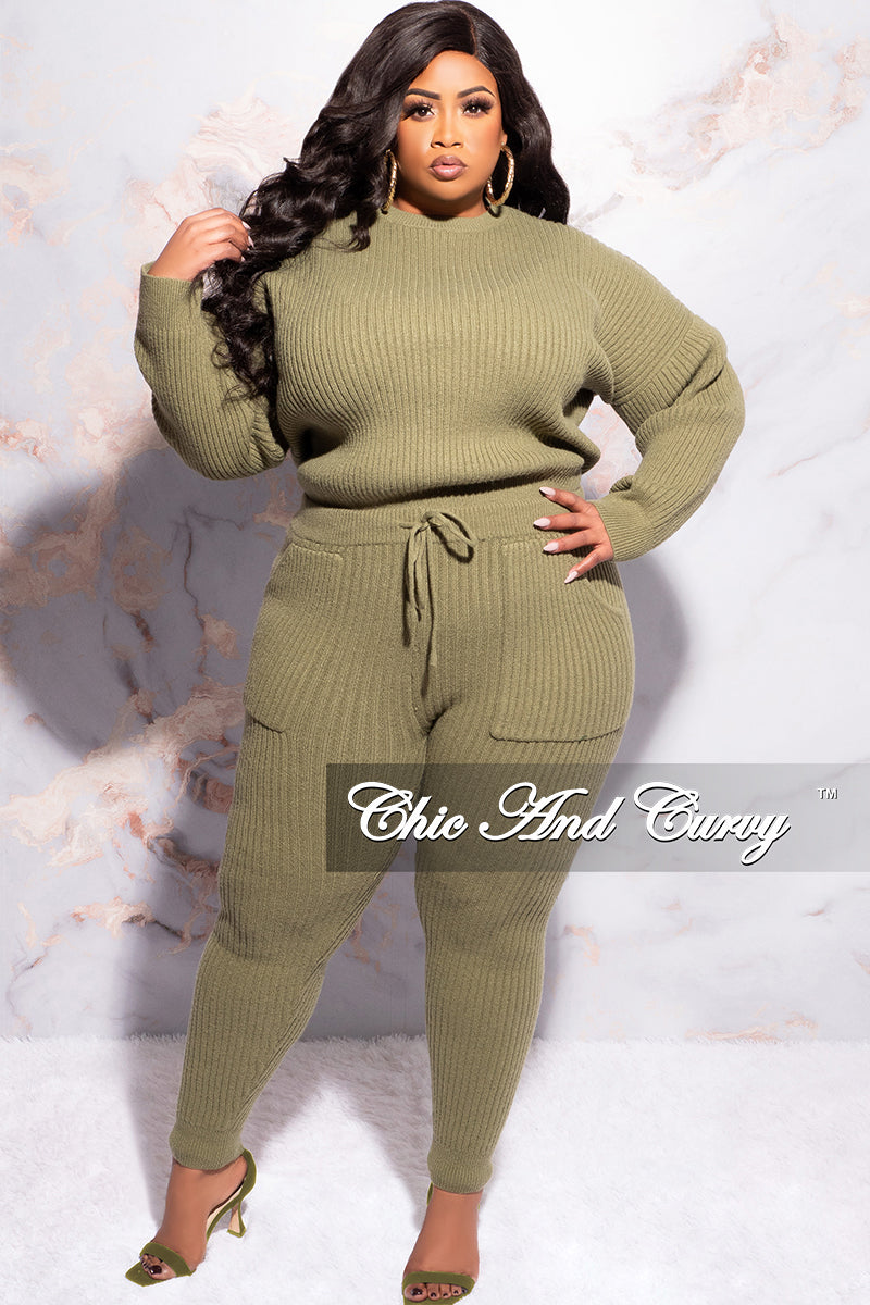 Final Sale Plus 2pc Sweater Pants Set Olive – Chic And