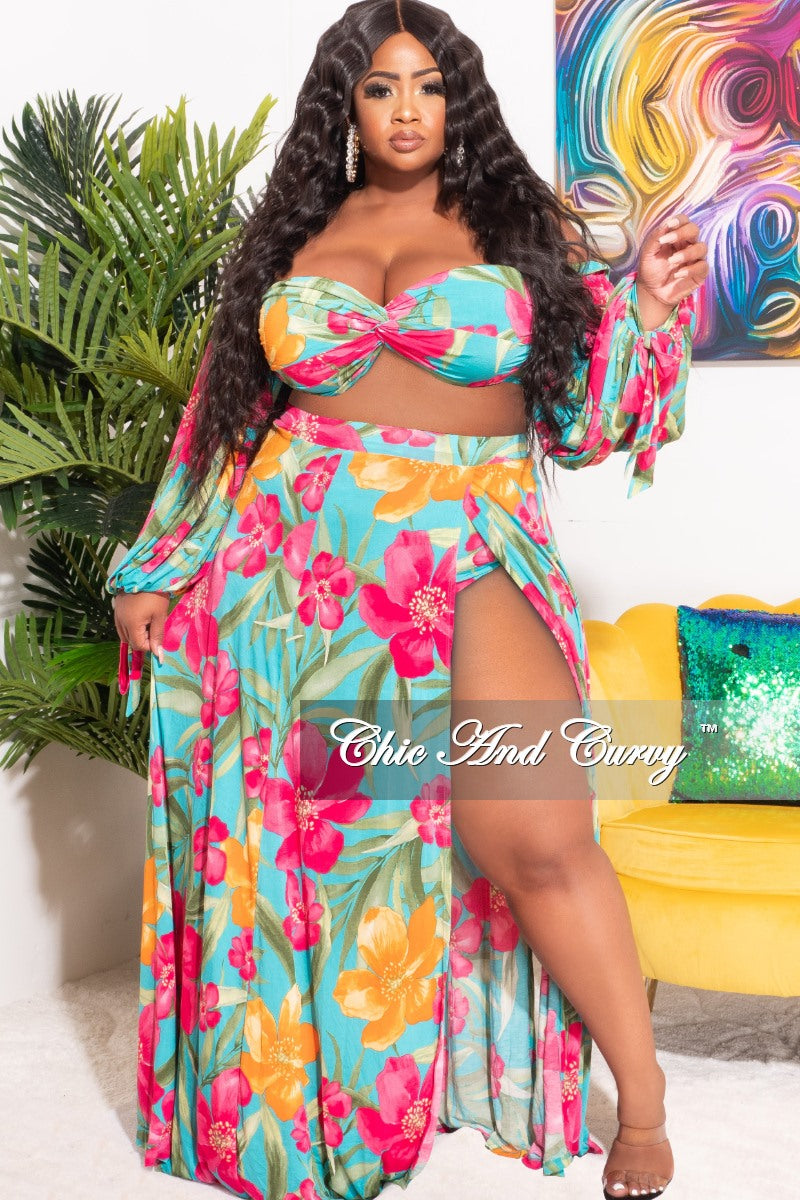 Final Sale Plus Size 3pc Playsuit Set in Turquoise Floral – Chic And Curvy