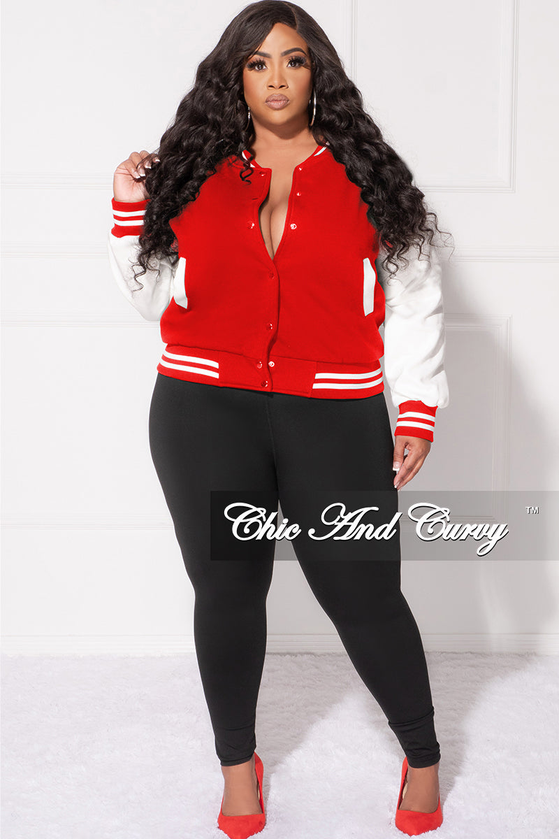 Schotel onderwerp zeker Final Sale Plus Size Plain Varsity Jacket in Red and White – Chic And Curvy