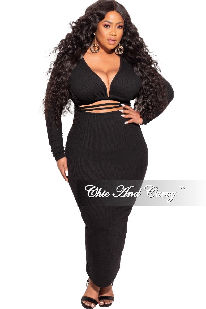 Final Sale Plus Size Tie Waist Bodycon Dress in Black