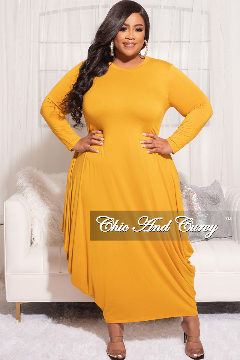 Final Sale Plus Size Long Sleeve Casual Loose Pocket in Mustard – And Curvy