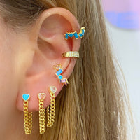 Cuban Chain Bezel Heart Earrings