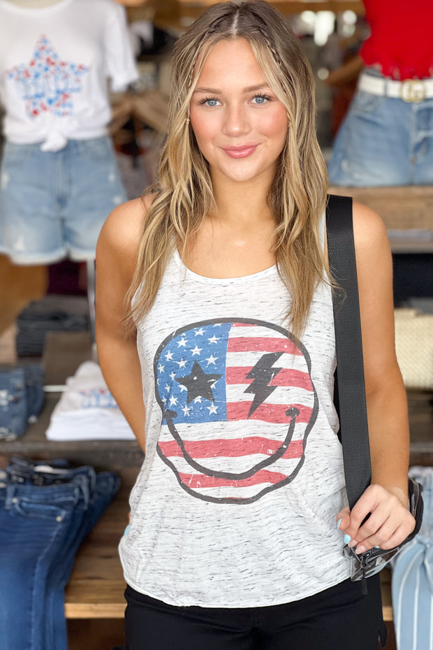 Stars & Stripes Smiley Face Graphic Tank - Cenkhaber