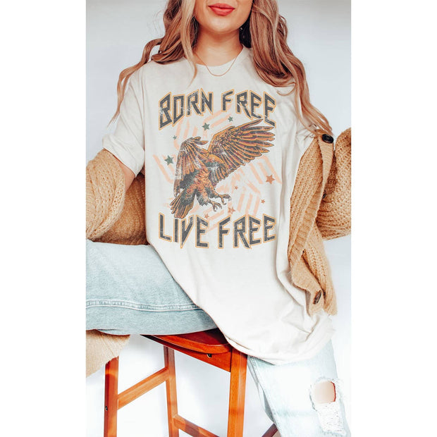 Retro Born Free Live Free Oversized Graphic Tee - Mohebina laemeh