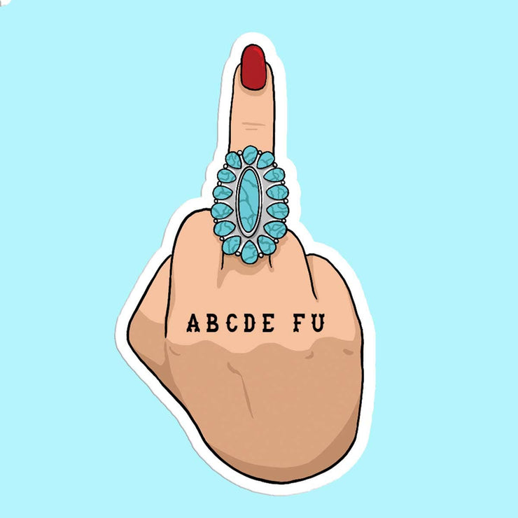 ABCDEFU Middle Finger Turquoise Sticker Decal - Cenkhaber