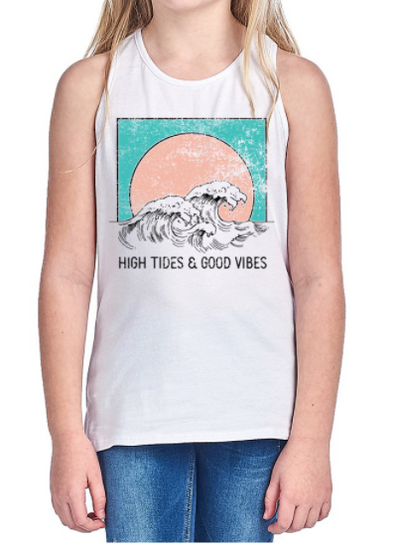 Kids High Tides and Good Vibes Graphic Tank - Cenkhaber