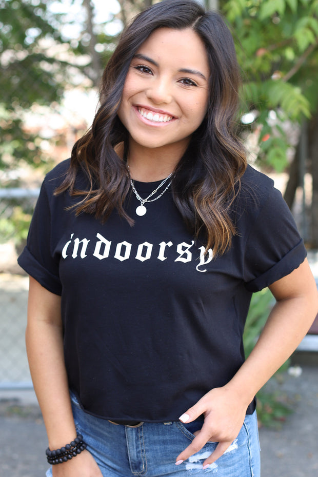 Indoorsey Cropped Tee: Black - Mohebina laemeh