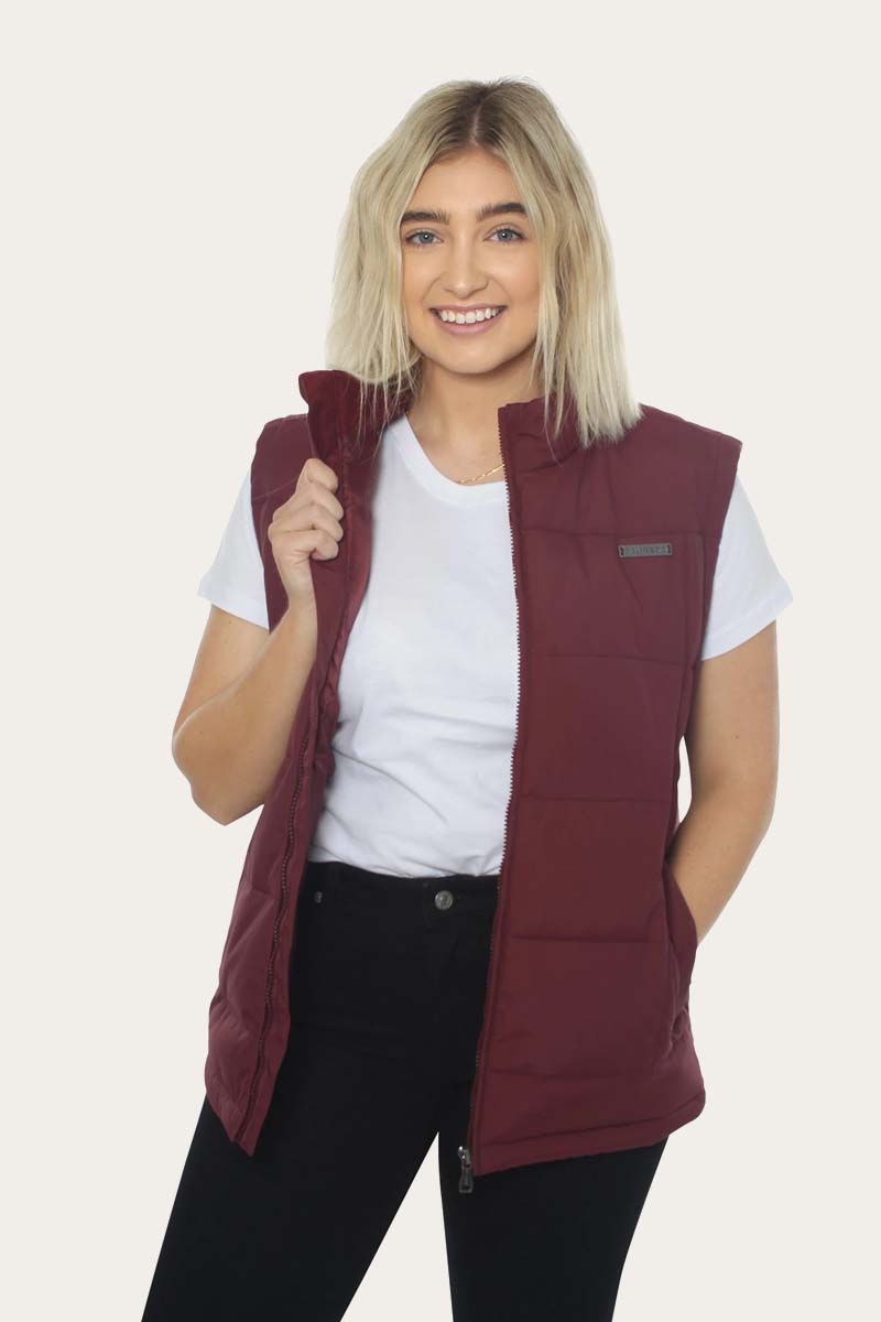 burgundy puffer vest womens