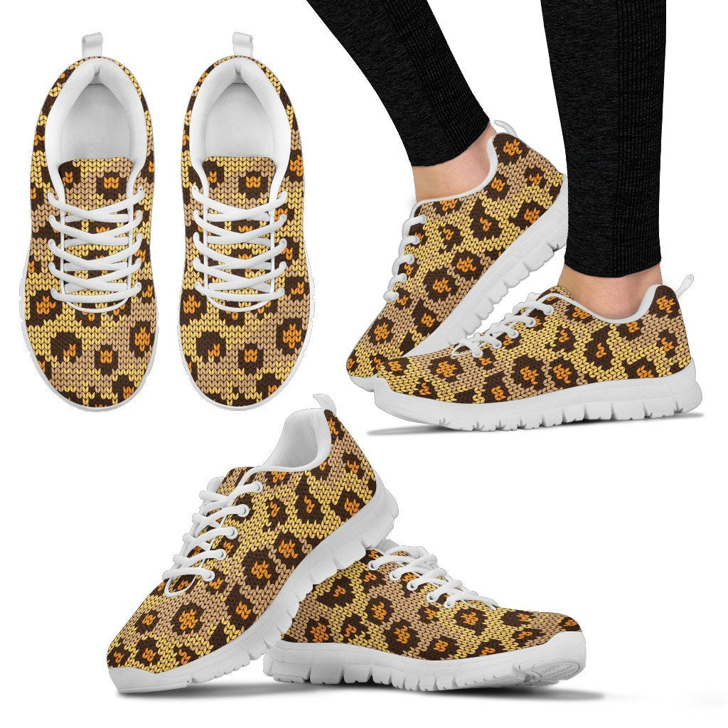Knit Leopard Print Women Sneakers Shoes JorJune