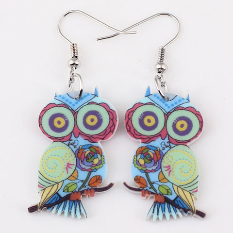 1 Pair owl cute lovely printing drop earrings acrylic new 2016 design spring/summer style for girls woman jewelry - Gifts Leads