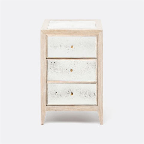 Minna Small Whitewashed Oak and Antique Mirror Nightstand - Herringbone and Company