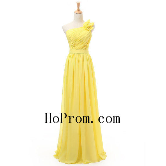 one shoulder yellow prom dress