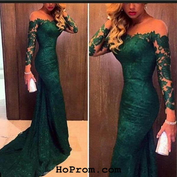 long sleeve green evening dress