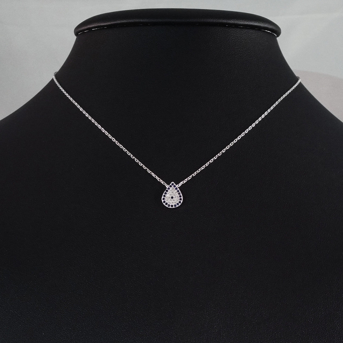 925 STERLING SILVER NECKLACE WITH EVIL EYE PENDANT SET IN SPARKLING CRYSTALS.