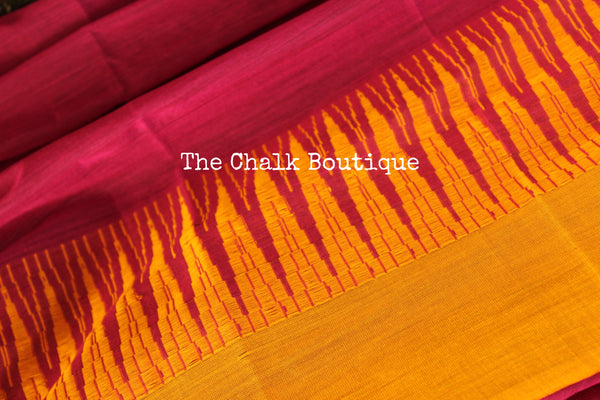 Pink Mercerised Soft Cotton Saree With Contrast Temple Style Border. TCB-GM12-P18-The Chalk Boutique