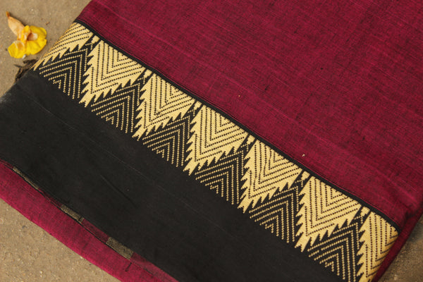 Wine Color Narayanpet cotton saree with contrast border.TCB-NP1-P21-The Chalk Boutique