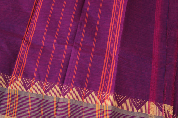 Purple Cotton Saree with contrast Woven Border. TCB-KC48-KN1