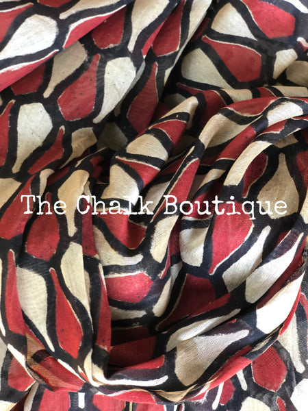 | Sweet Nothings | Red and Black Hand Block printed Chanderi Saree.