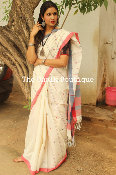 Bhalla Trishulam Handwoven Khadi Cotton Saree . Code- CH-TH-3
