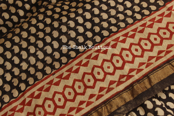 | Another Sky | Small kairi booti Hand Block printed Chanderi Saree.