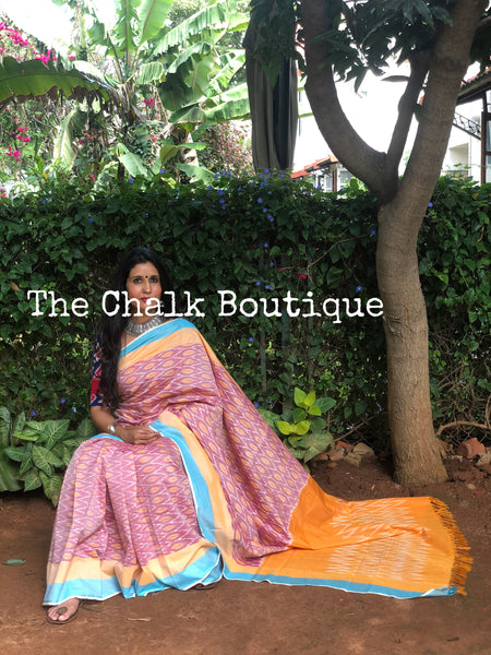 | Siya | Pink Pure Handwoven Pochampally Single Ikat Cotton Saree