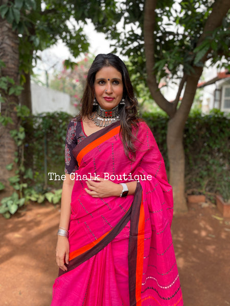 | Flawlessly Pink | Handloom mark' handwoven begumpuri saree