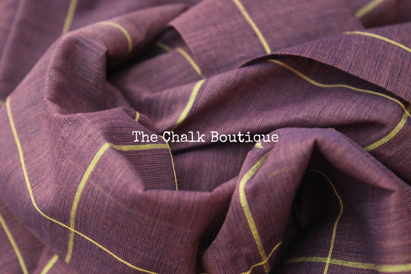 Purple Checked Handloom Cotton Saree with contrast Border.
