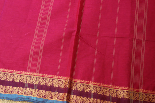 Jamuni Pink Cotton Saree with contrast Woven Border.