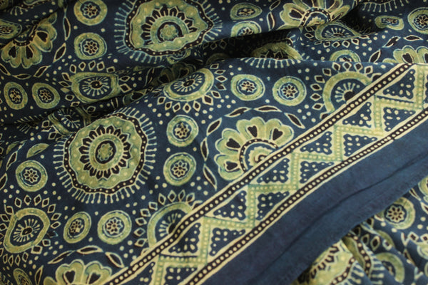 | Noor |- Indigo Handwoven vegetable dyed Ajrakh mul cotton saree .