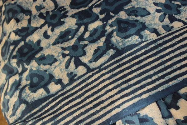 | Shabd | Indigo hand block printed dabu cotton saree.