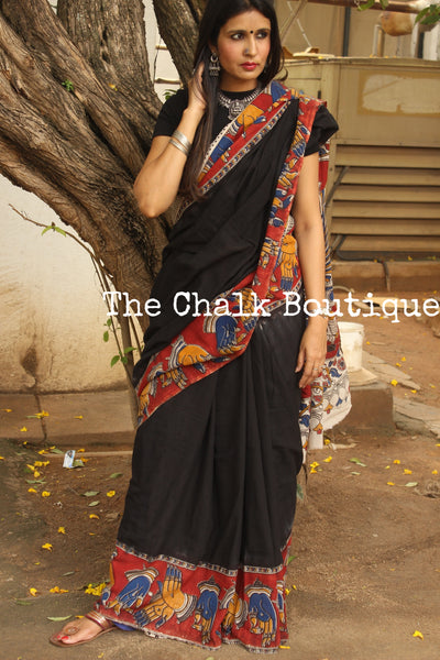 Soft hand block printed cotton Kalamkari Saree. Code- TCB-CKAL12-P4