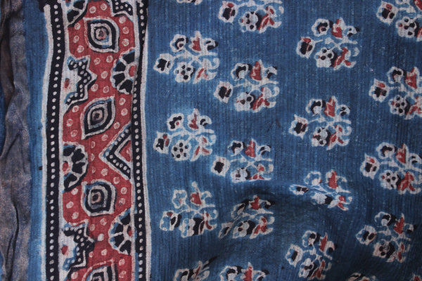 | Gargi | -Indigo Handwoven vegetable dyed Ajrakh kota doria cotton saree.