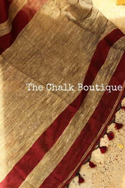 | Sangria | Maroon pure cotton Saree with Gicha palla. TCB-GIC3-CY6-The Chalk Boutique