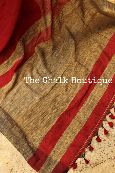 | Poppies | Red pure cotton Saree with Gicha palla. TCB-GIC5-CY6-The Chalk Boutique