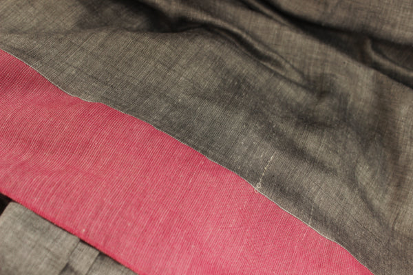 | Silver Moon | Grey with contrast pink border pure cotton saree with pom pom palla. TCB-CT6-CY3-The Chalk Boutique