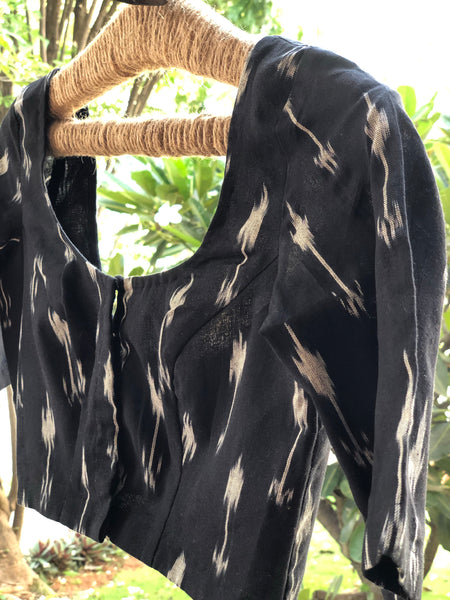 | Charcoal Hues | - Front Open Ready to wear cotton blouse in ikat.