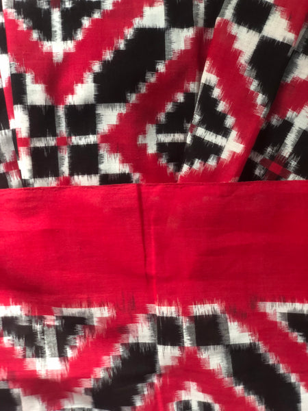 | Open Flame | Red Telia Rumal Handwoven Pochampally Double Ikat Cotton Saree