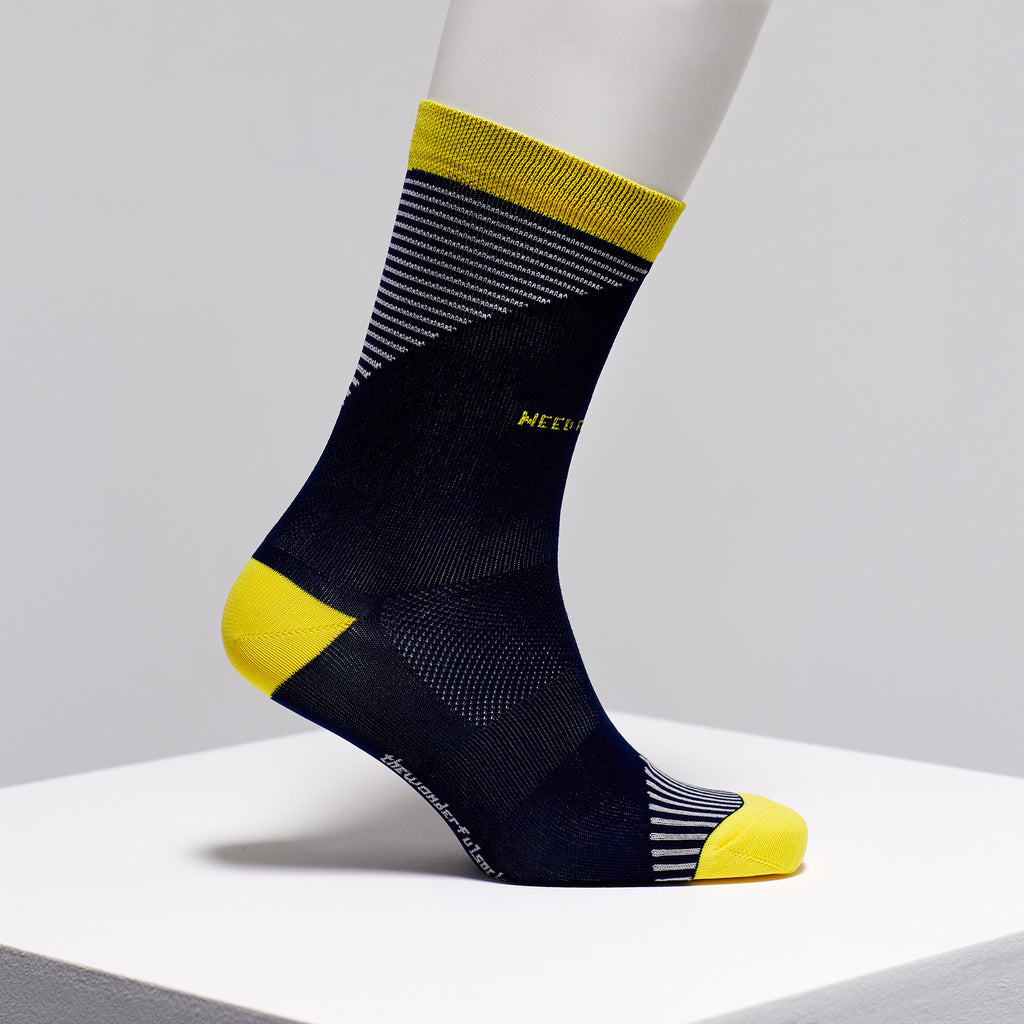 Navy and yellow cycling socks