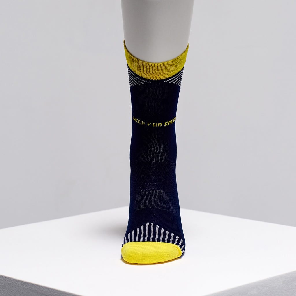 Navy and yellow cycling socks