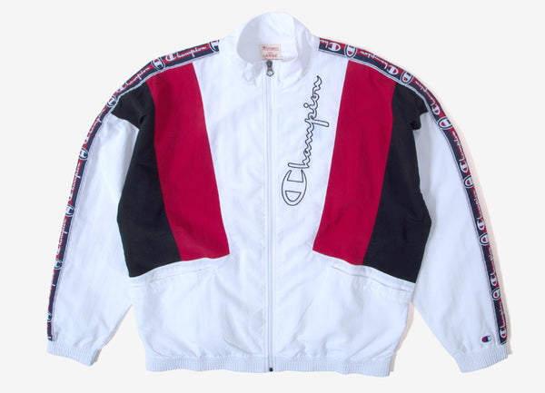 champion jacket red blue white