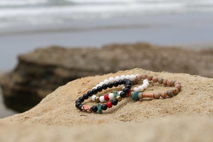 Mens round bead bracelets mixed stones